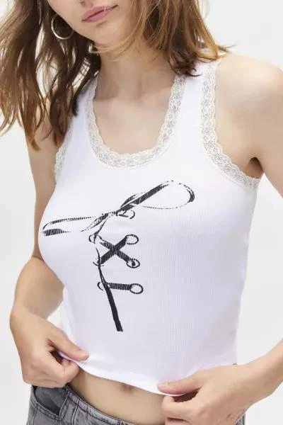 Urban Outfitters Lace Trim Bow Graphic Tank Top 2