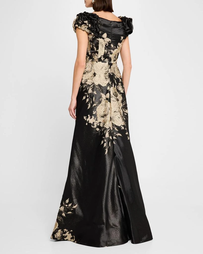 Teri Jon Cap-Sleeve Floral Metallic Jacquard Gown 3