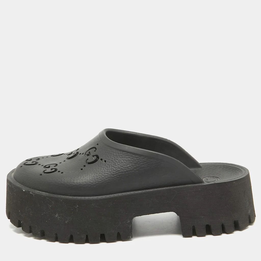 Gucci Gucci Black Perforated GG Rubber Platform Mules Size 37 1