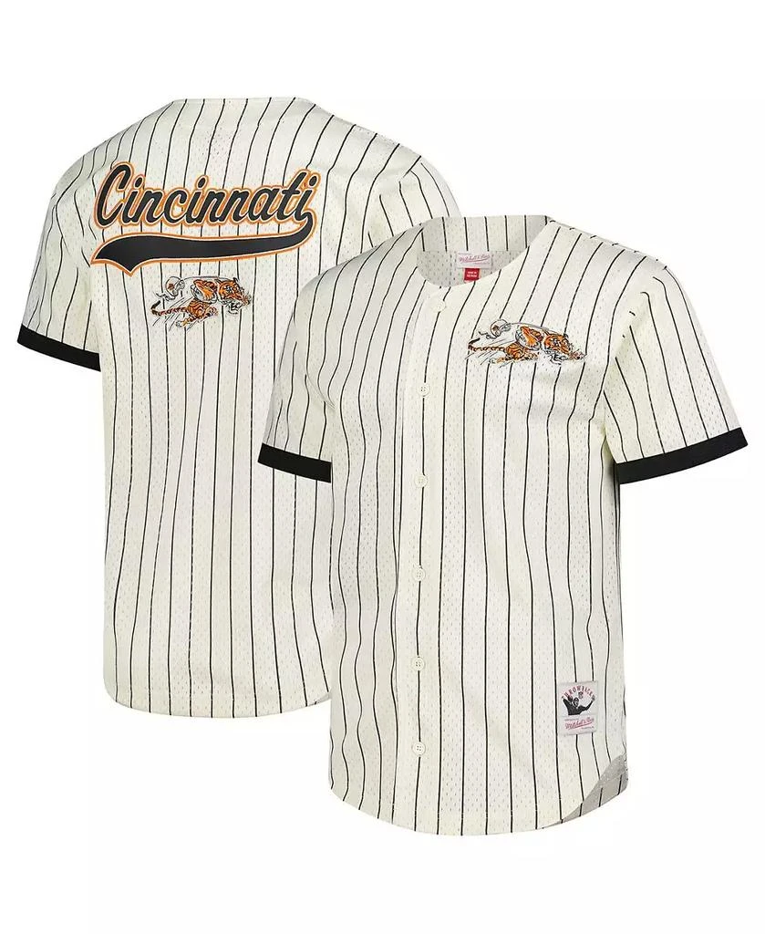 Mitchell & Ness Men's Cream Cincinnati Bengals Final Seconds Vintage Logo Mesh Button-Up Shirt 1