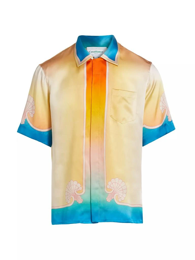 Casablanca Silk Satin Ombré Cuban Collar Short-Sleeve Shirt 1