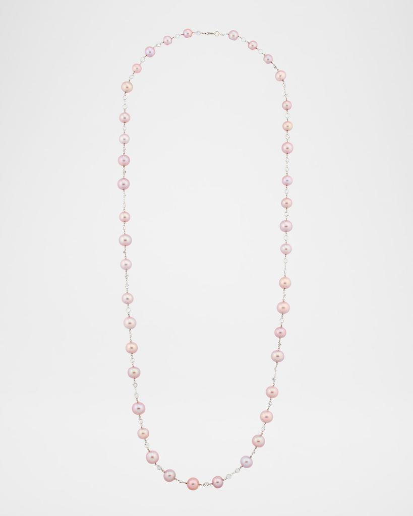 BELPEARL 18K White Gold Freshwater Pearl and Moonstone Necklace, 42"L