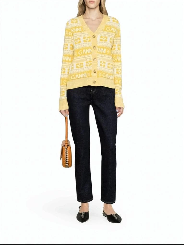 Ganni Cropped V-Neck Cardigan with Logo Motifs and Geometric Designs 4