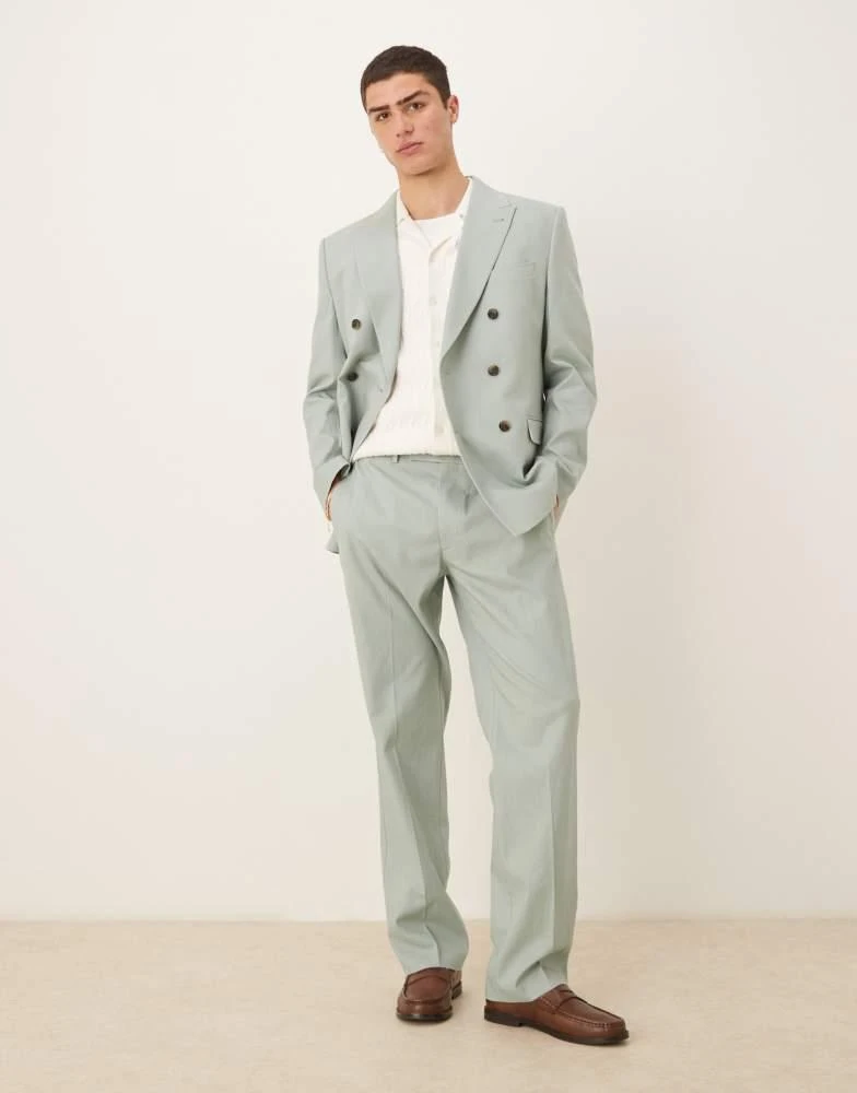 ASOS ASOS DESIGN linen blend straight leg suit trousers in green