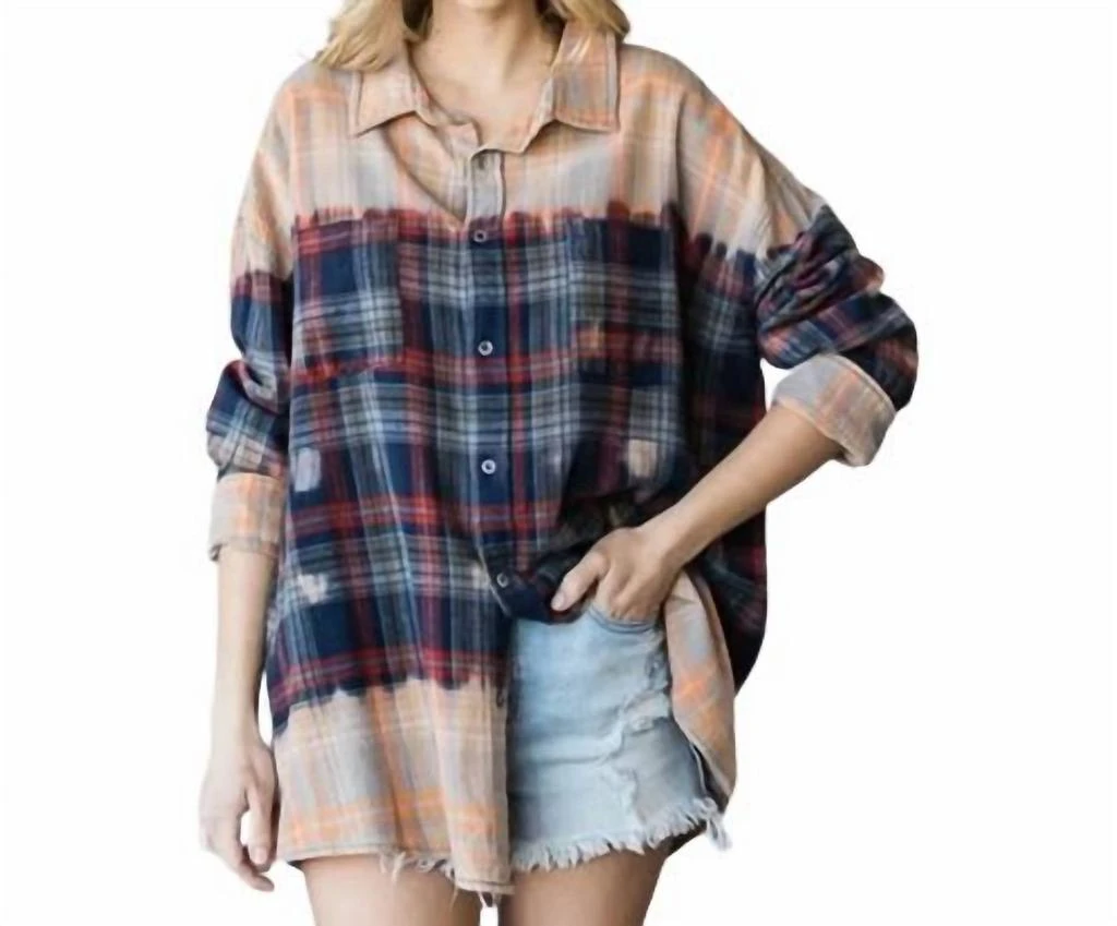 Oli & Hali Bleached Plaid Shirt In Brown 1