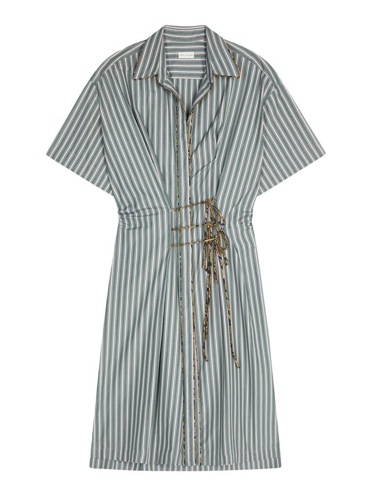 Dries Van Noten 配腰带格纹绉纱高领中长连衣裙 - Dresses