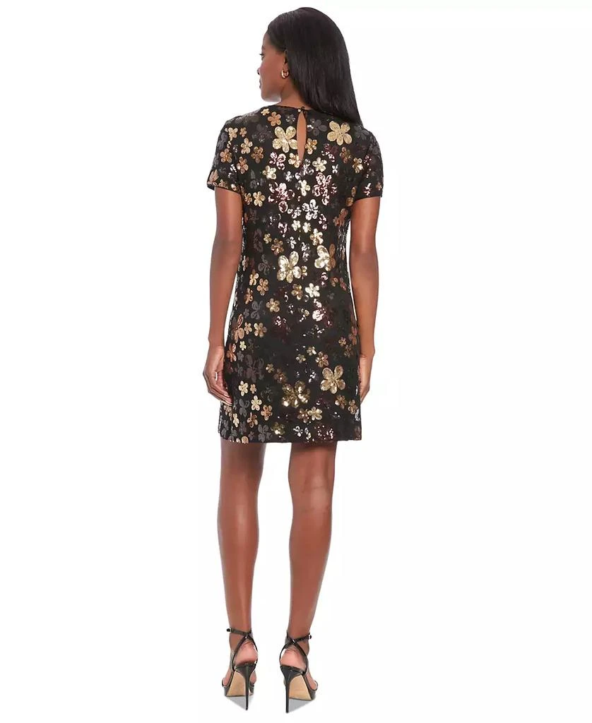 London Times Petite Floral-Sequin Short-Sleeve Dress 2