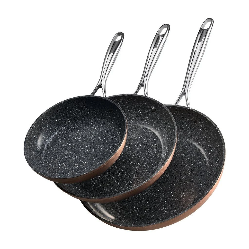 VEVOR 3 Piece Frying Pan Aluminum Skillet Set 8 10 12 in Handle Pre-Seasoned Grey - Black