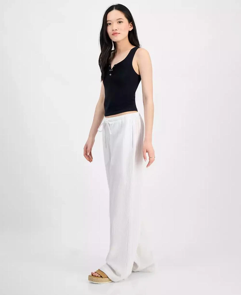 Indigo Rein Juniors' High-Rise Wide-Leg Cotton Gauze Pants 2