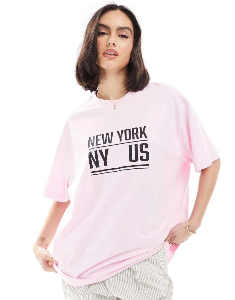 ASOS ASOS DESIGN oversized t-shirt with New York graphic in pink 1