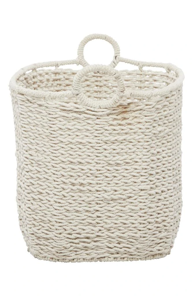 GINGER BIRCH STUDIO White Cotton Bohemian Storage Basket with Handles 4