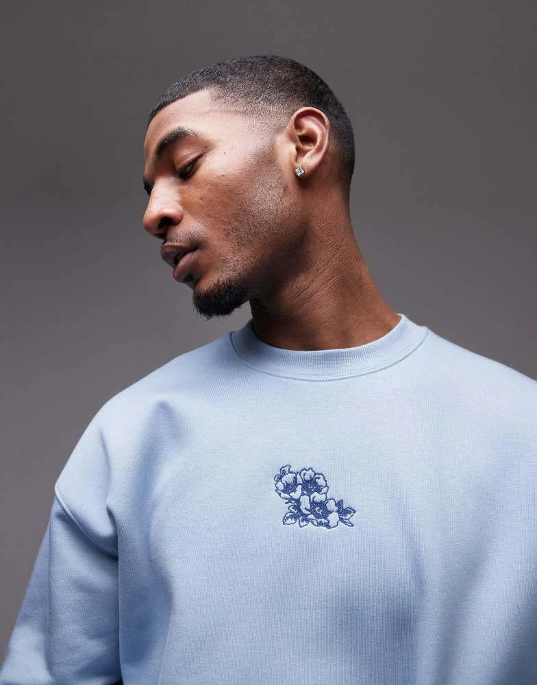Topman Topman oversized fit sweatshirt with floral embroidery in blue 2