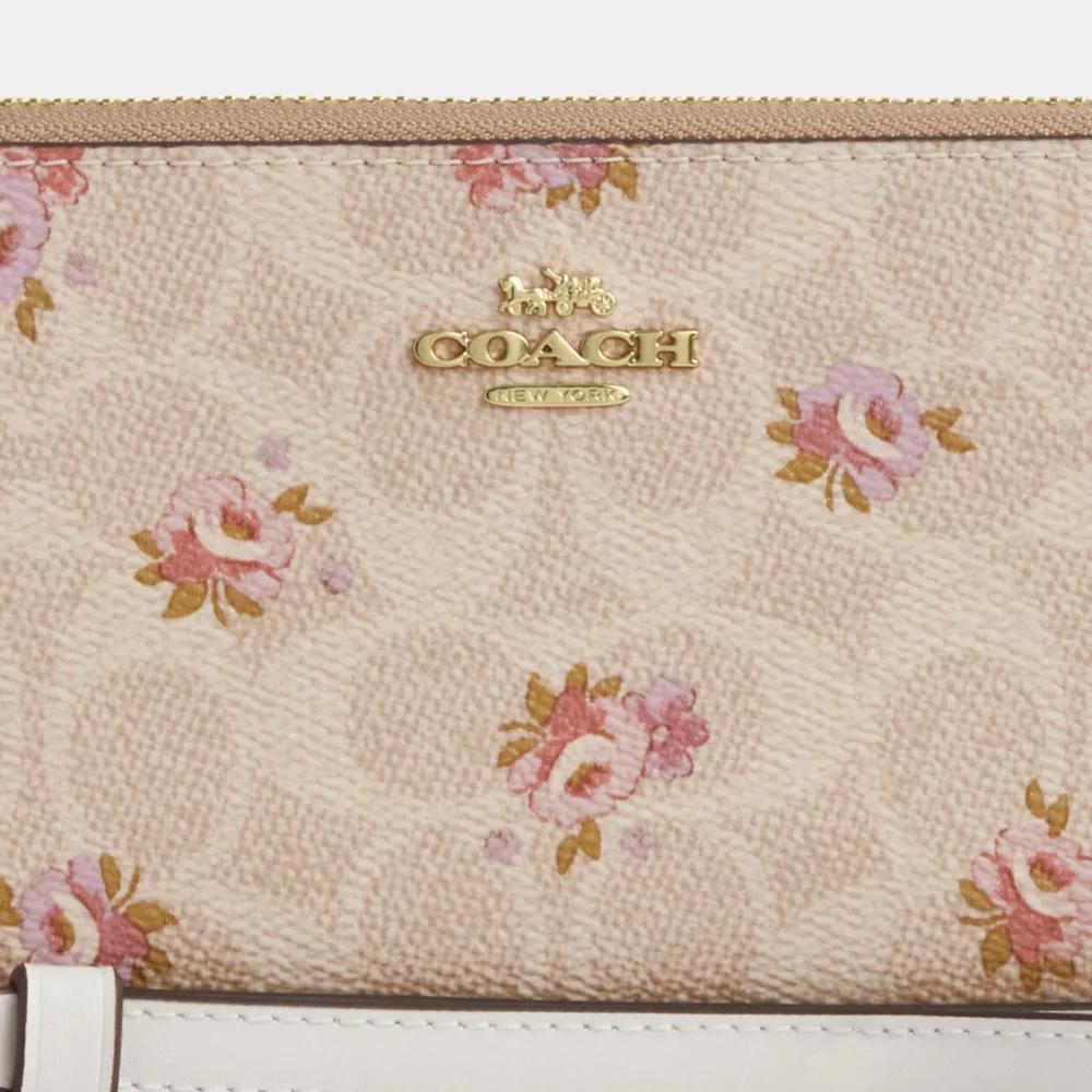 Coach Long Zip Around Wallet In Signature Canvas With Floral