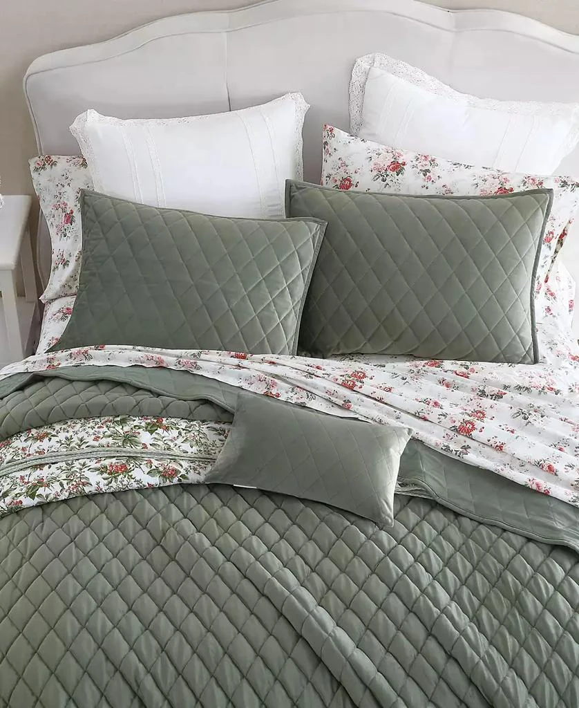 Laura Ashley Solid Diamond Stitch Velvet 3-Piece Quilt Set 4