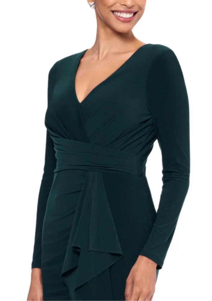 TRUEDAMES Elle Deep V-Neckline Long Sleeves High Ruffled Side Slit Gown Dress 2