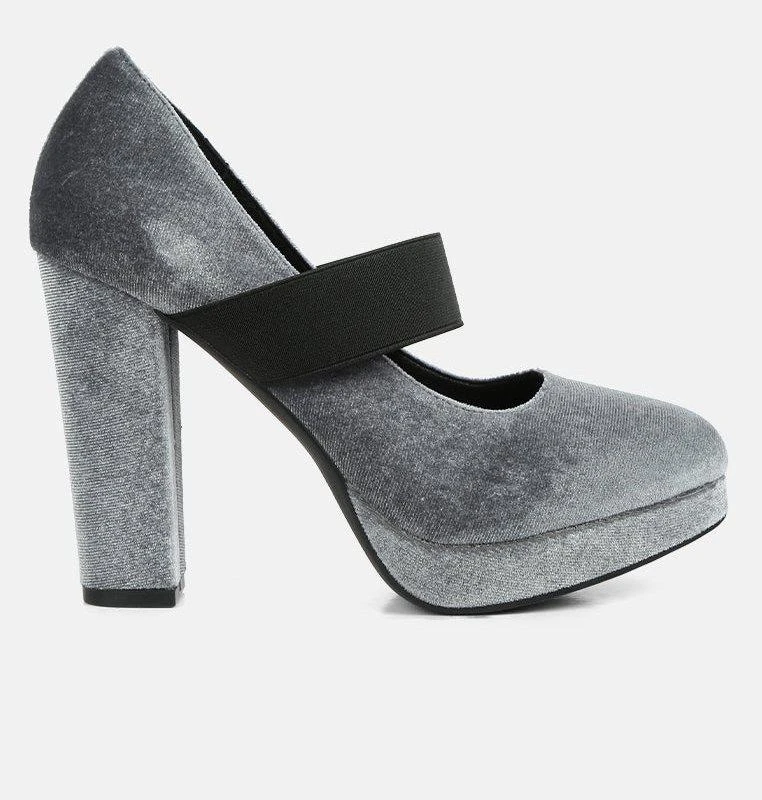 London Rag Krause High Block Heel Velvet Pumps 1