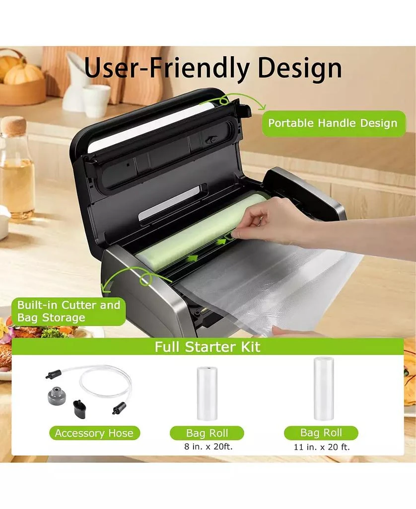 Bonsaii Bonsenkitchen Powerful Low-Noise Vacuum Sealer Machine with Built-in Cutter and Bag Storage 4