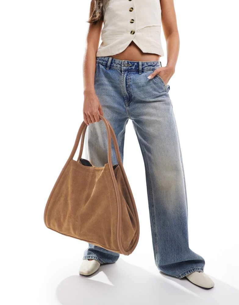 ASOS ASOS DESIGN suede tubular tote bag in tan 2