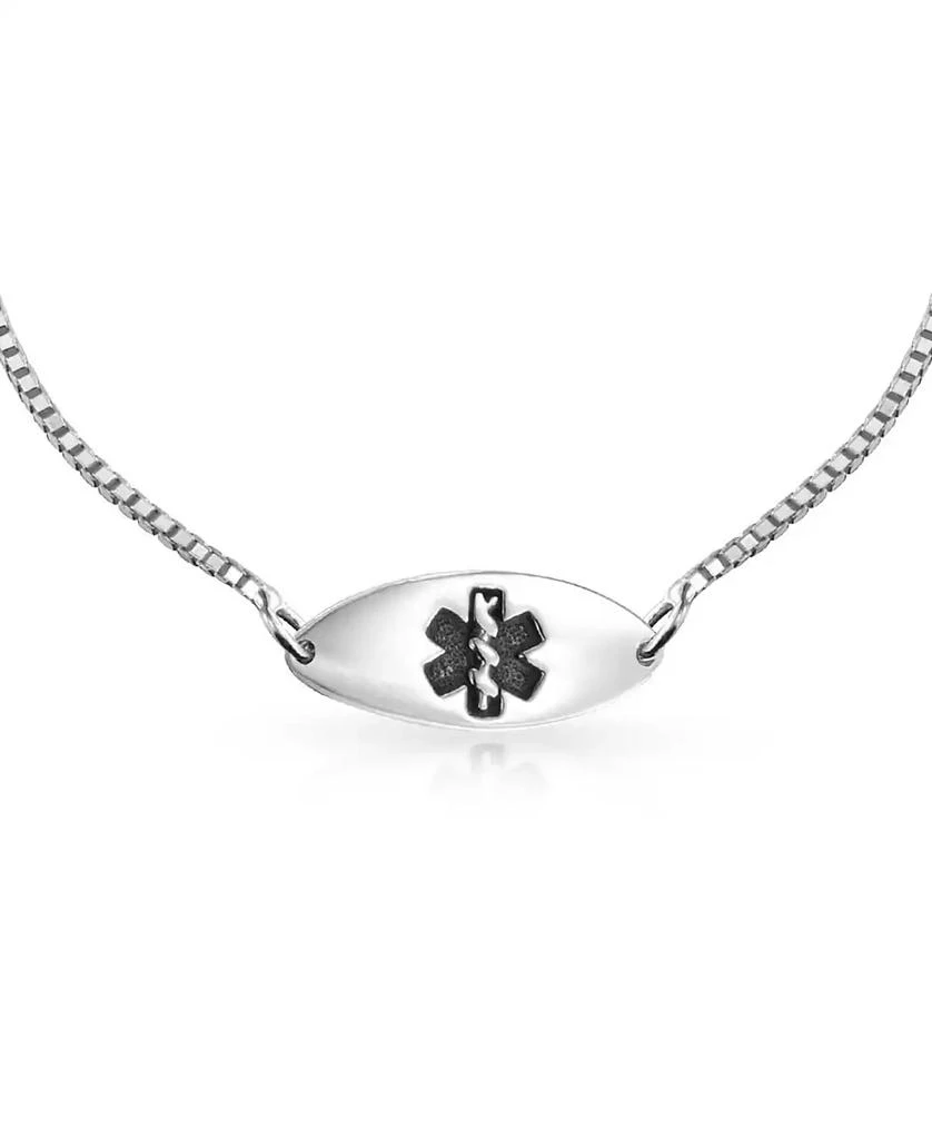 Bling Jewelry Thin Oval Medical ID Bracelet in Sterling Silver with Red Enamel 2