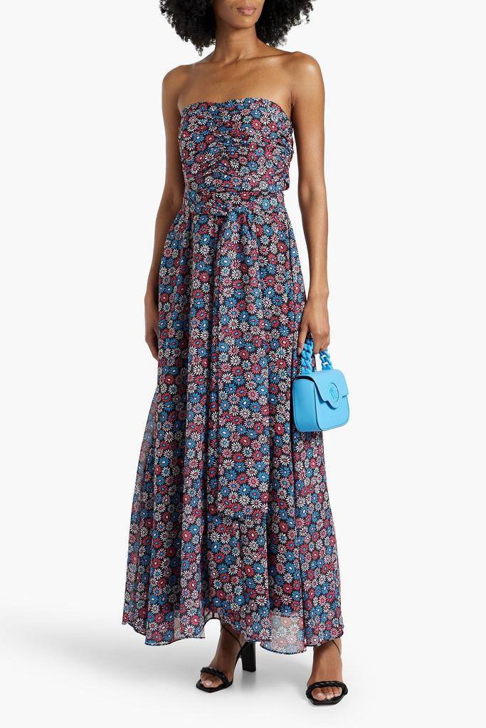 HVN Lola strapless floral-print chiffon maxi dress