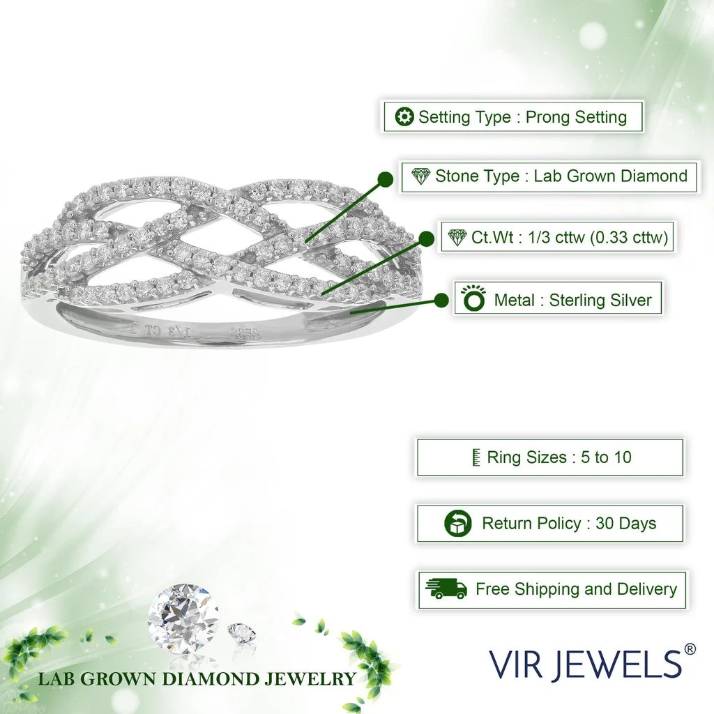 Vir Jewels 1/3 cttw Round Lab Grown Diamond Prong Set Engagement Ring .925 Sterling Silver 3