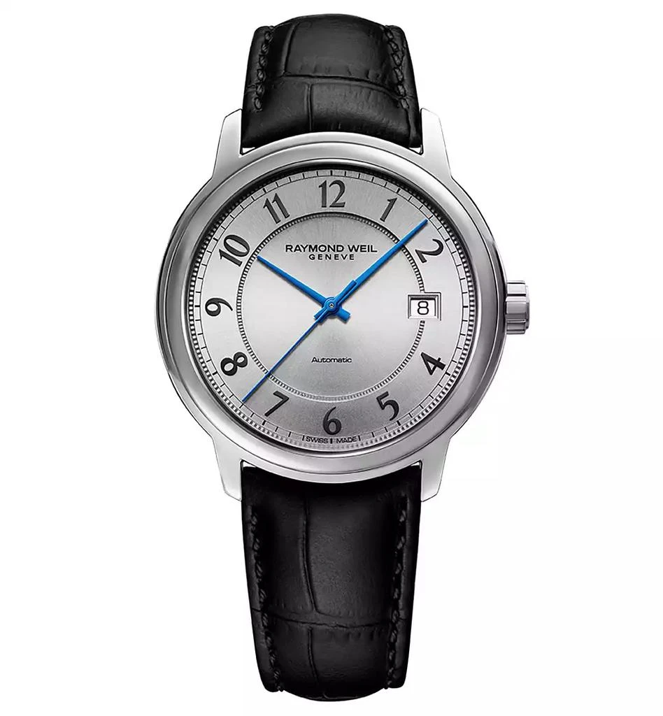 Raymond Weil Men's Swiss Automatic Maestro Black Leather Strap Watch  39mm 1
