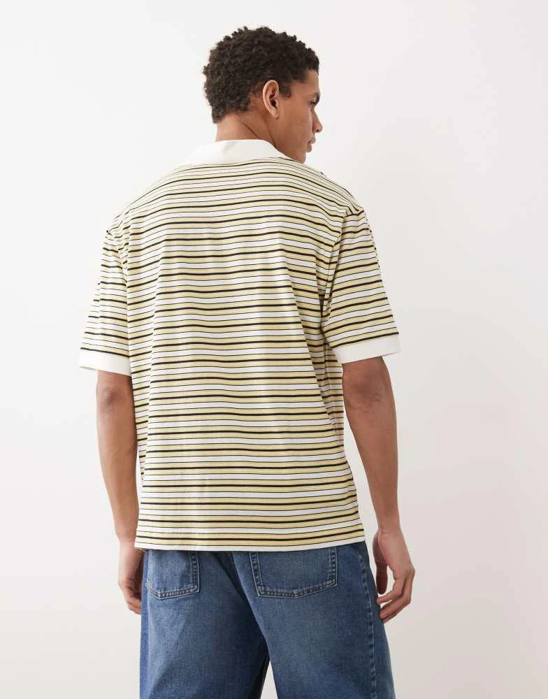 ARKET ARKET pure cotton jersey short sleeve polo shirt in yellow multi stripe 5