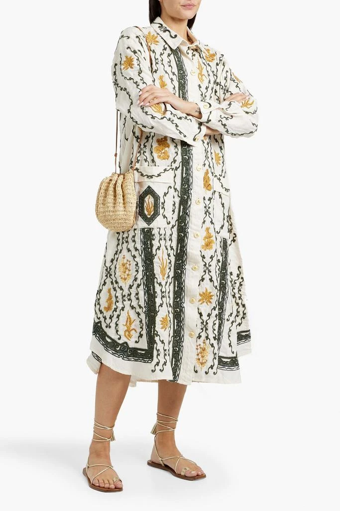 Frida Calado embroidered linen midi shirt dress  On Sale Now with Up to  60% Off | Discover Exclusive Deals & Savings at BeyondStyle  Authentic Agua  by Agua Bendita dresses|women|summer dresses|midi