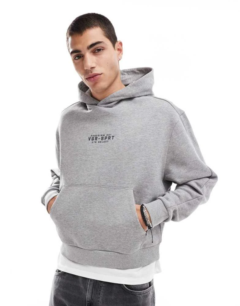 ASOS ASOS DESIGN heavyweight oversized hoodie with sporty front print in grey marl 1