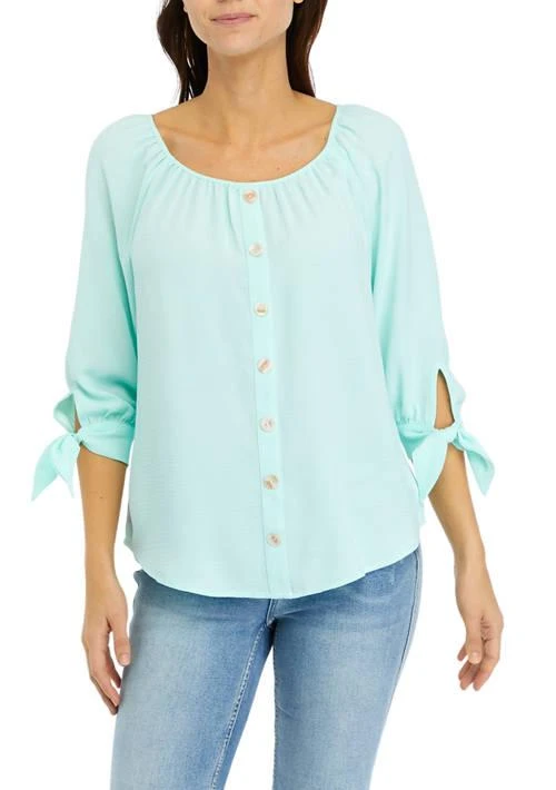 AGB Womens 3 4 Sleeve Button Front Blouse 1