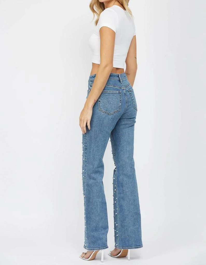 mica denim Mica Denim - High Rise Wide Leg Jeans With Pearl Embellishment 3