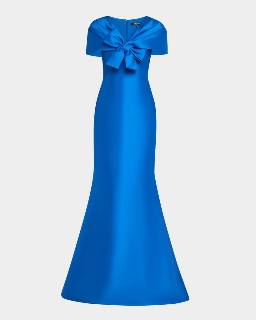 Badgley Mischka Bow-Front Shawl Trumpet Gown 1