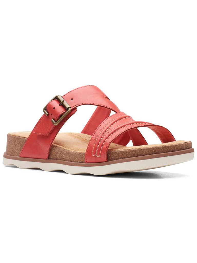 Brynn Hope Womens Leather Buckle Slide Sandals bright coral leather US 11