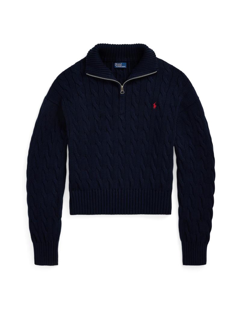 トップス Ralph lauren knit zip blouson navy S Ralph Lauren Women's Cable-Knit Cotton Quarter-Zip Sweater