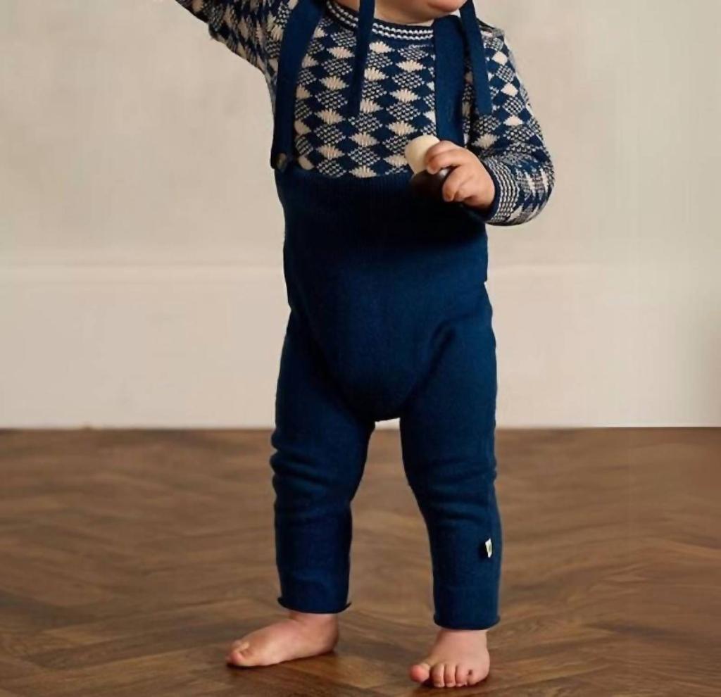 The Bonnie Mob Babys Sweater Set Dungaree Jumpsuit In Navy Mix