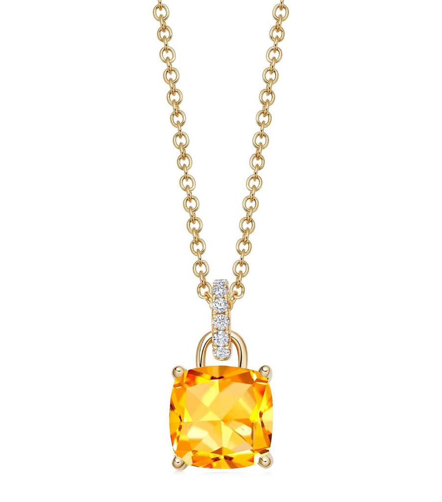 Kiki McDonough Yellow Gold, Diamond and Citrine Pendant Necklace