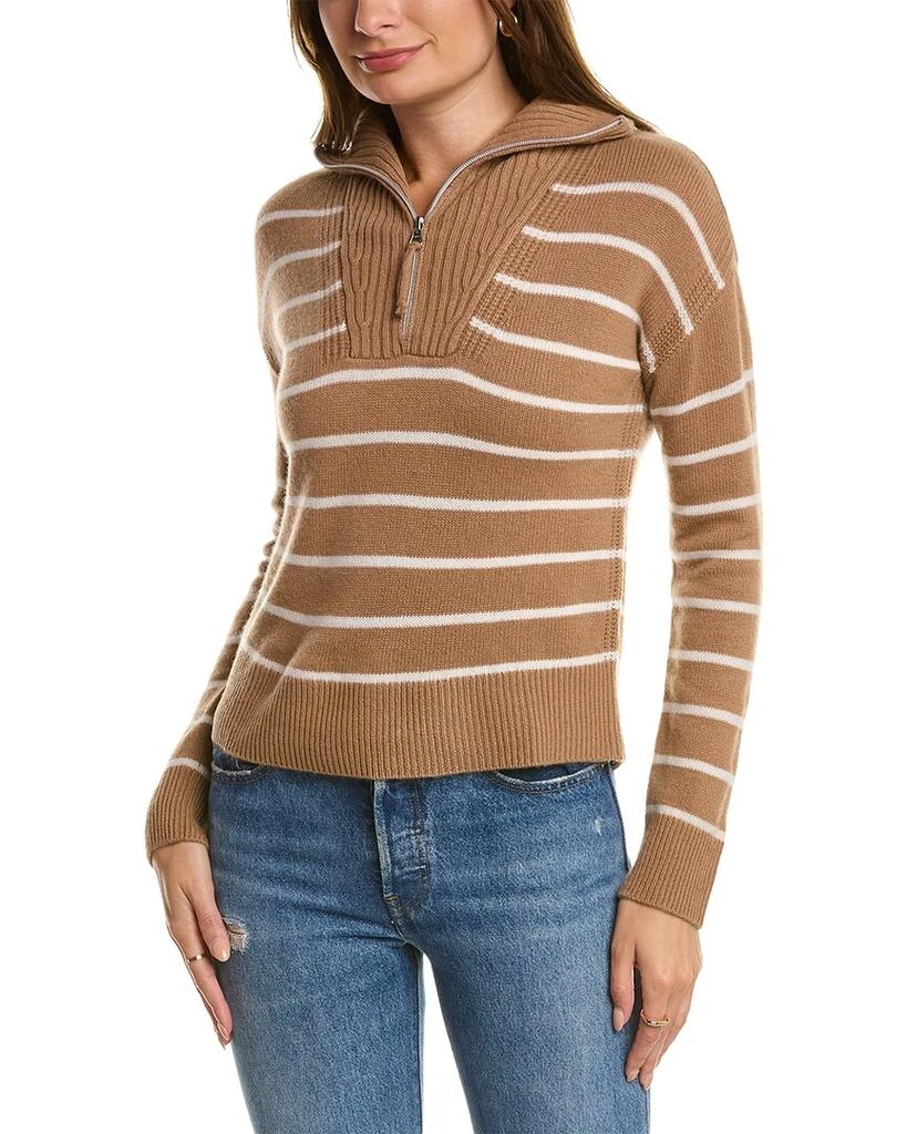 Qi Cashmere Qi Cashmere Striped Zip Mock Neck Cashmere Sweater 1