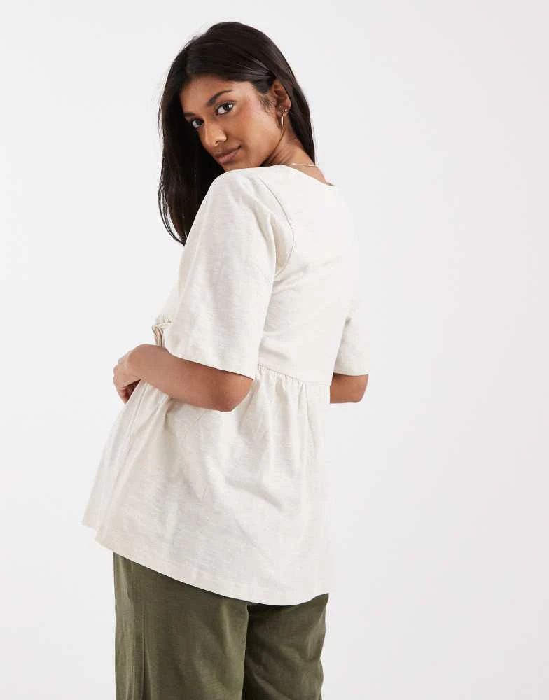 Mama.licious Mamalicious Maternity short sleeve nursing wrap detail jersey top in cream 4