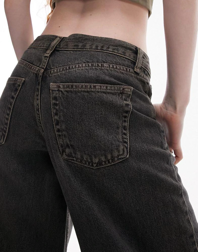 Topshop Topshop low rise loose jeans in dirty green cast 4