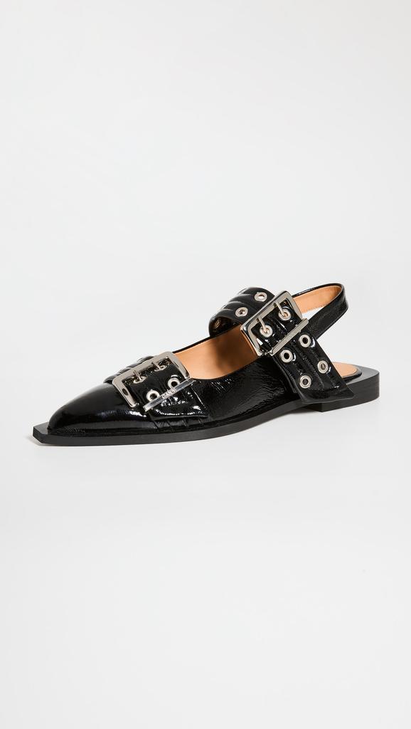 Ganni Wide Welt Buckle Ballerina Flats - Shoes - Free