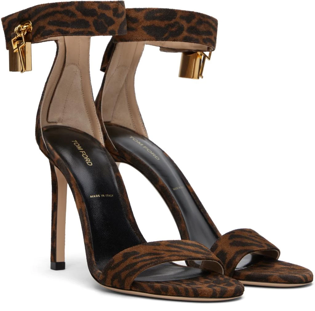 Tom Ford Brown Ocelot-Print Suede Padlock Heeled Sandals 4