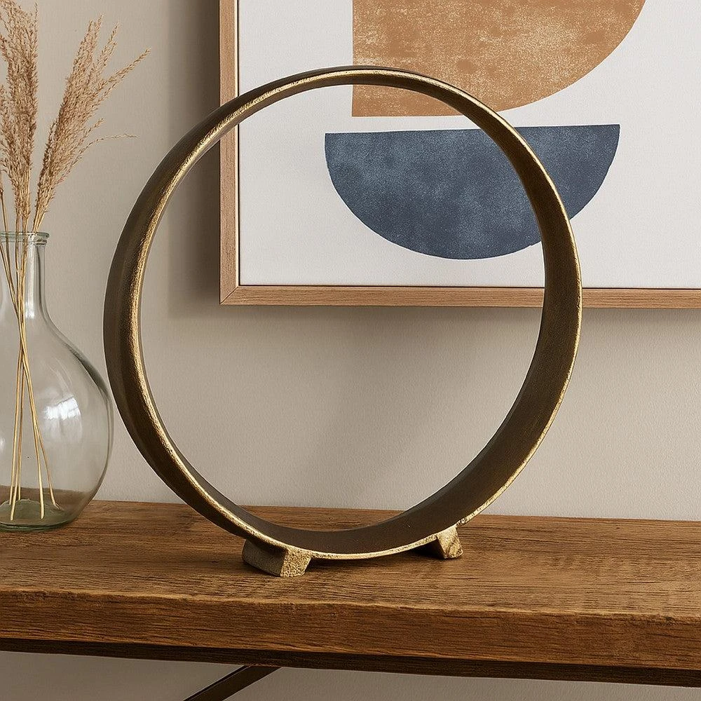 Hivvago Dalie Sculpture, Round Metal Accent Tabletop Size, 14 Inch, Bronze