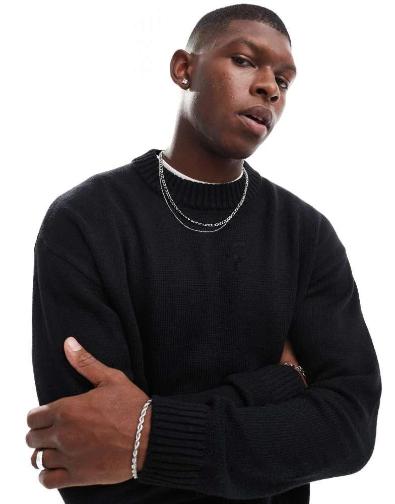 Jack & Jones Jack & Jones oversized chunky rib crew neck jumper in black 1