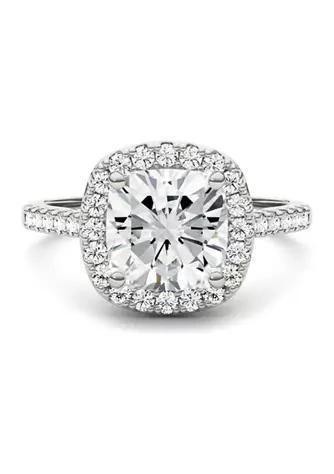 Charles 
Colvard 7/8 ct. t.w. Lab Created Moissanite Cushion Halo Engagement Ring in 14k White Gold