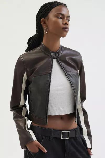 Urban Outfitters UO Jordan Faux Leather Fitted Racer Moto Jacket