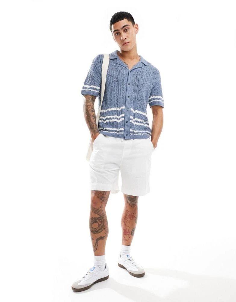 Abercrombie & Fitch Abercrombie & Fitch buttonthrough open stitch stripe knit polo in mid blue/white 2
