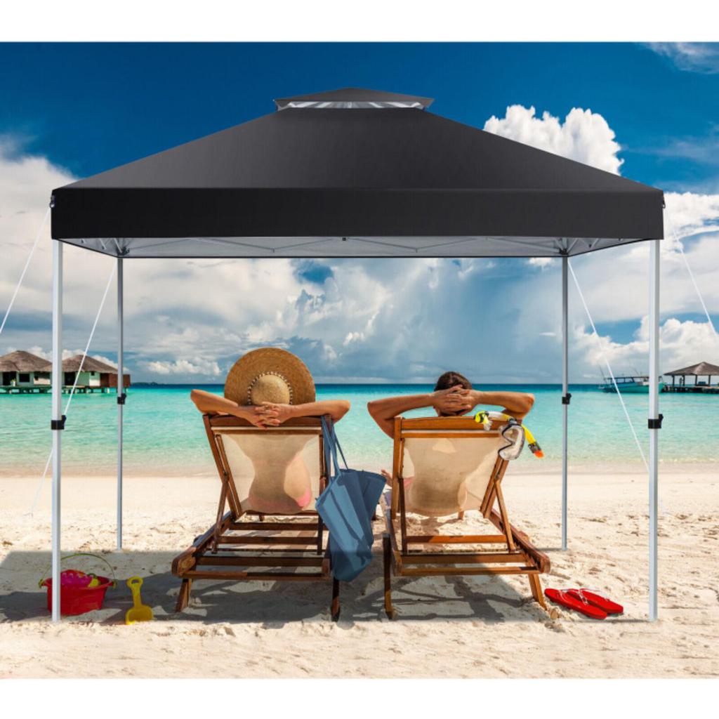 Hivvago 2-Tier 10 x 10 Feet Pop-up Canopy Tent with Wheeled Carry Bag-Black
