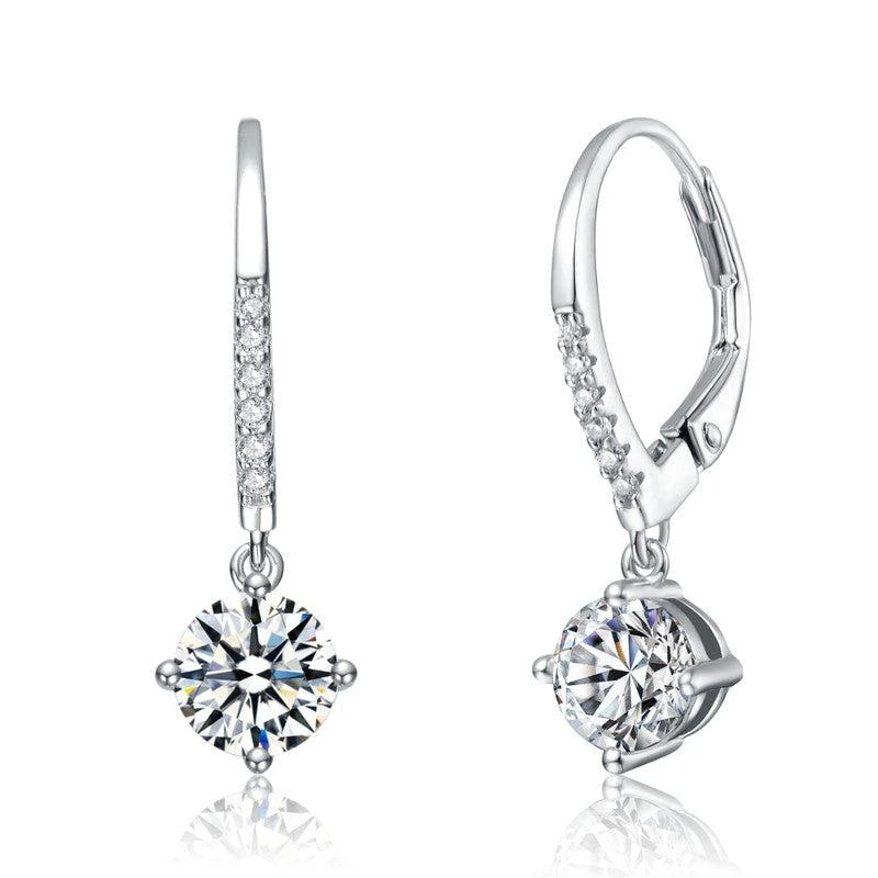 Stella Valentino Sterling Silver White Gold Plated with 0.11ct Lab Created Moissanite Drop Huggie Hoop Earrings