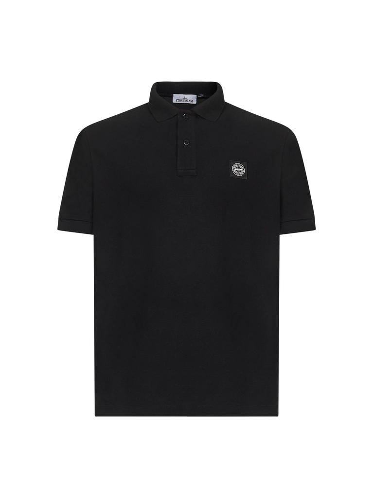 Stone Island STONE ISLAND | Black stretch pique Compass patch polo shirt | Man | S