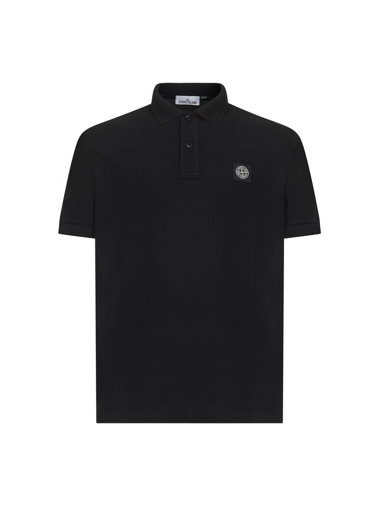 Stone Island STONE ISLAND | Black stretch pique Compass patch polo shirt | Man | S 1